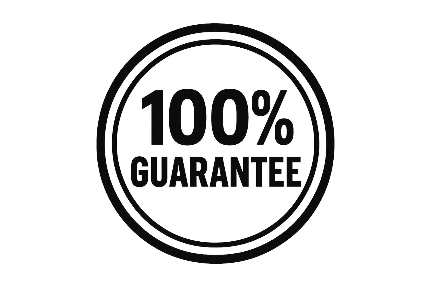 100% gurantee blak and white logo in round 